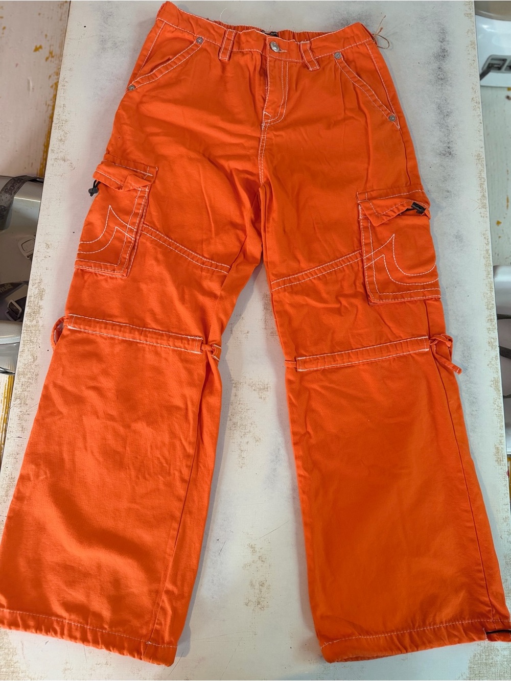 True Religion Women's Bright Orange Cargo Pants with Utility Pockets